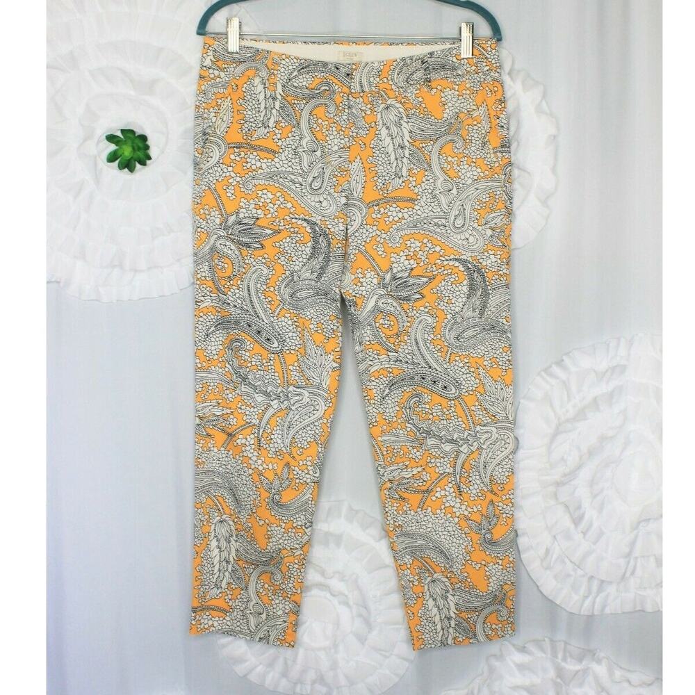 J.Crew Factory Pants Size 4 Yellow Paisley Printed Slim Stretch Skimmer Crop